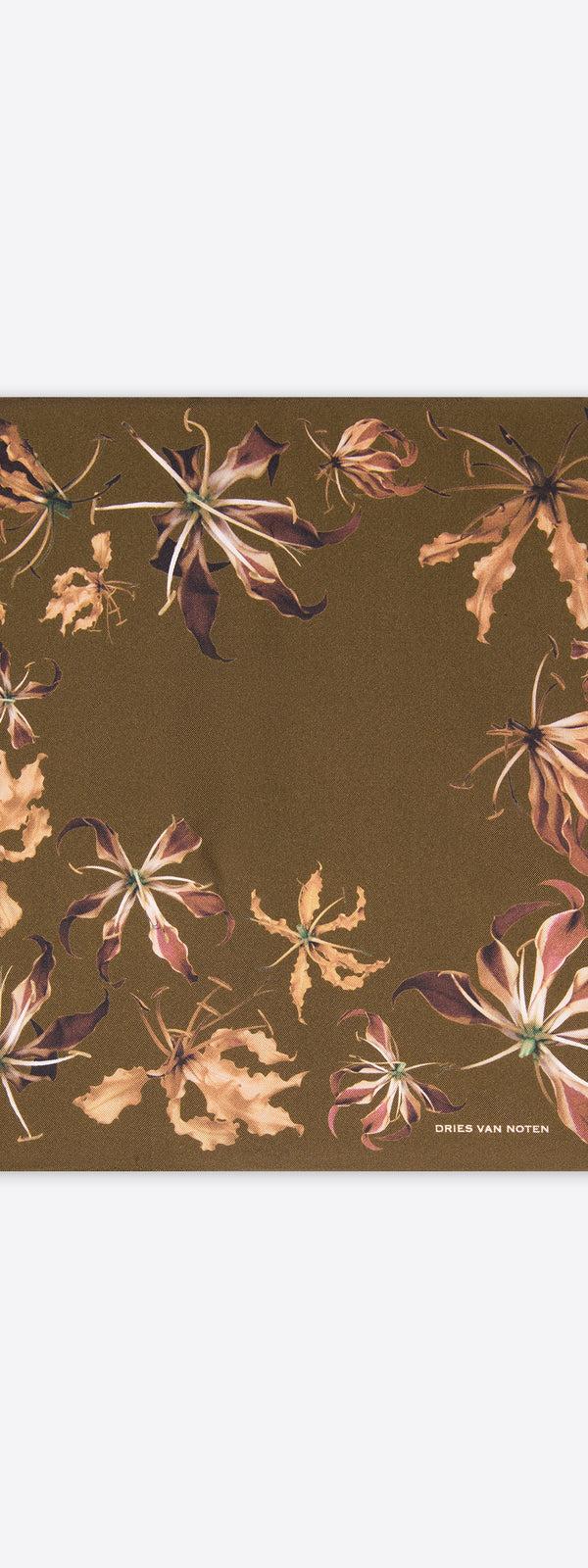 dries van noten Printed silk scarf KHAKI