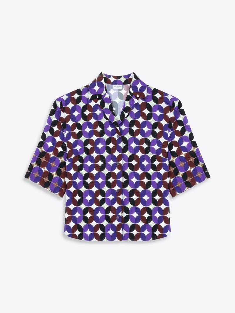 Dries Van Noten Printed Silk Shirt Burgundy