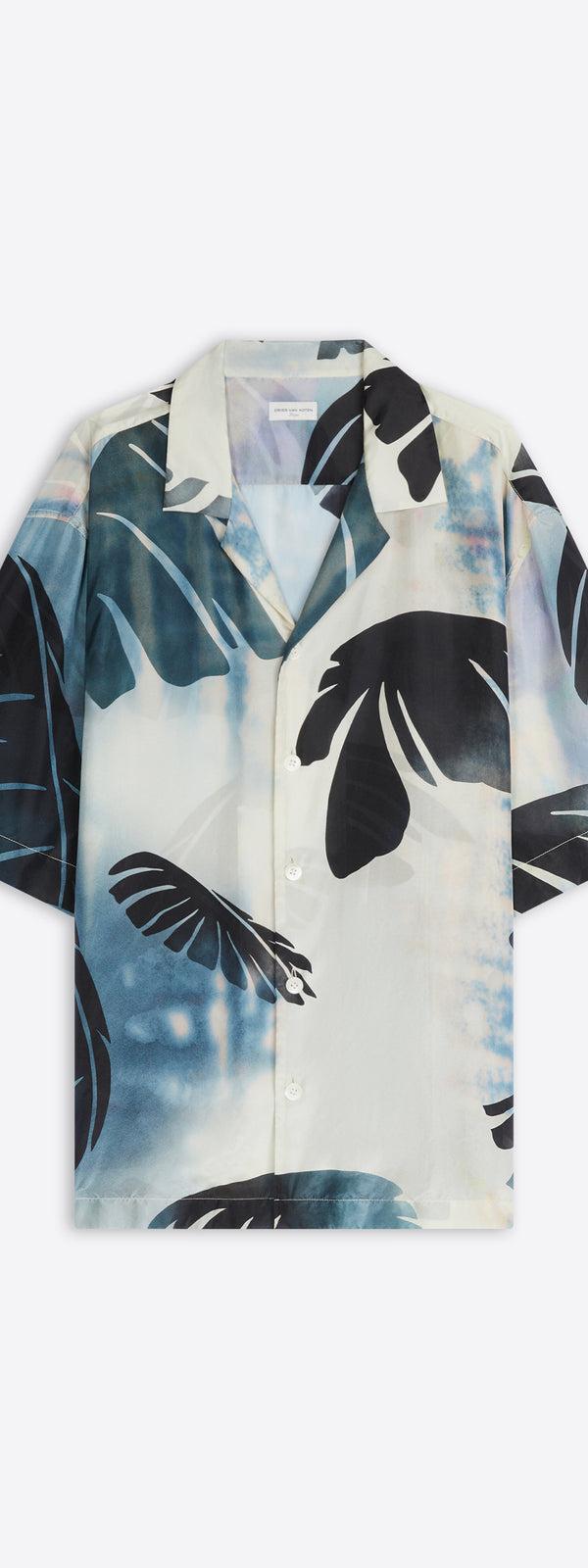 dries van noten Printed silk shirt navy