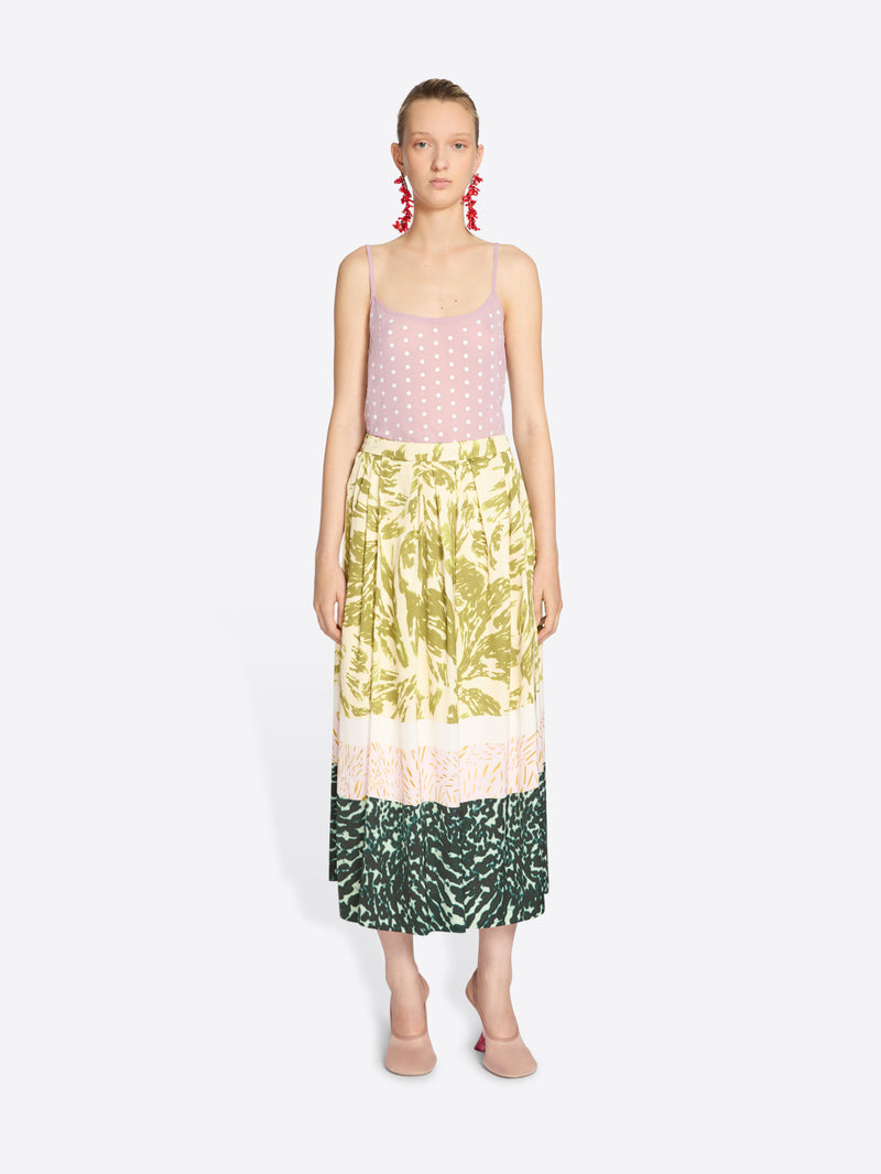 Dries Van Noten Printed Viscose Skirt Khaki