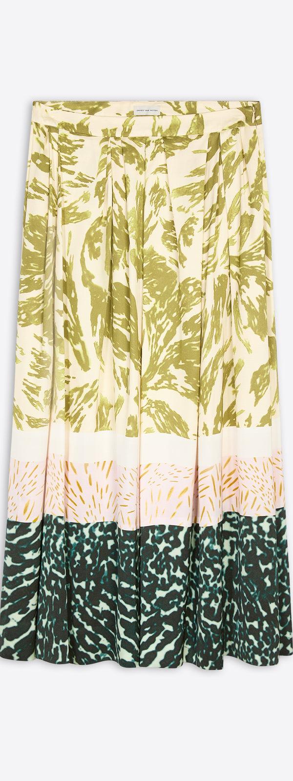 dries van noten Printed viscose skirt khaki