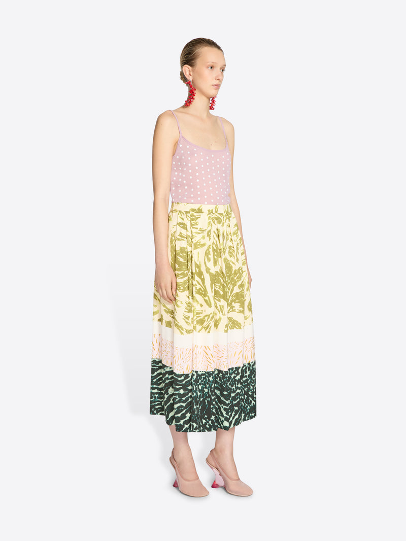 Dries Van Noten Printed Viscose Skirt Khaki