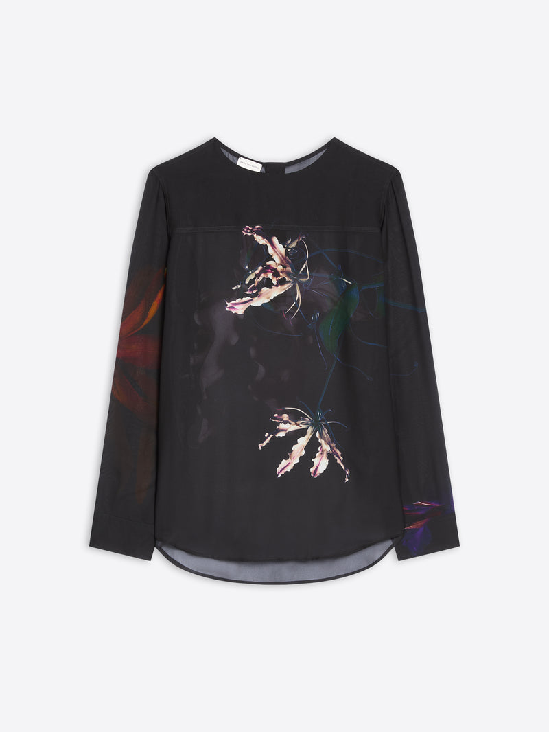 Dries Van Noten Sheer Collarless Shirt BLACK