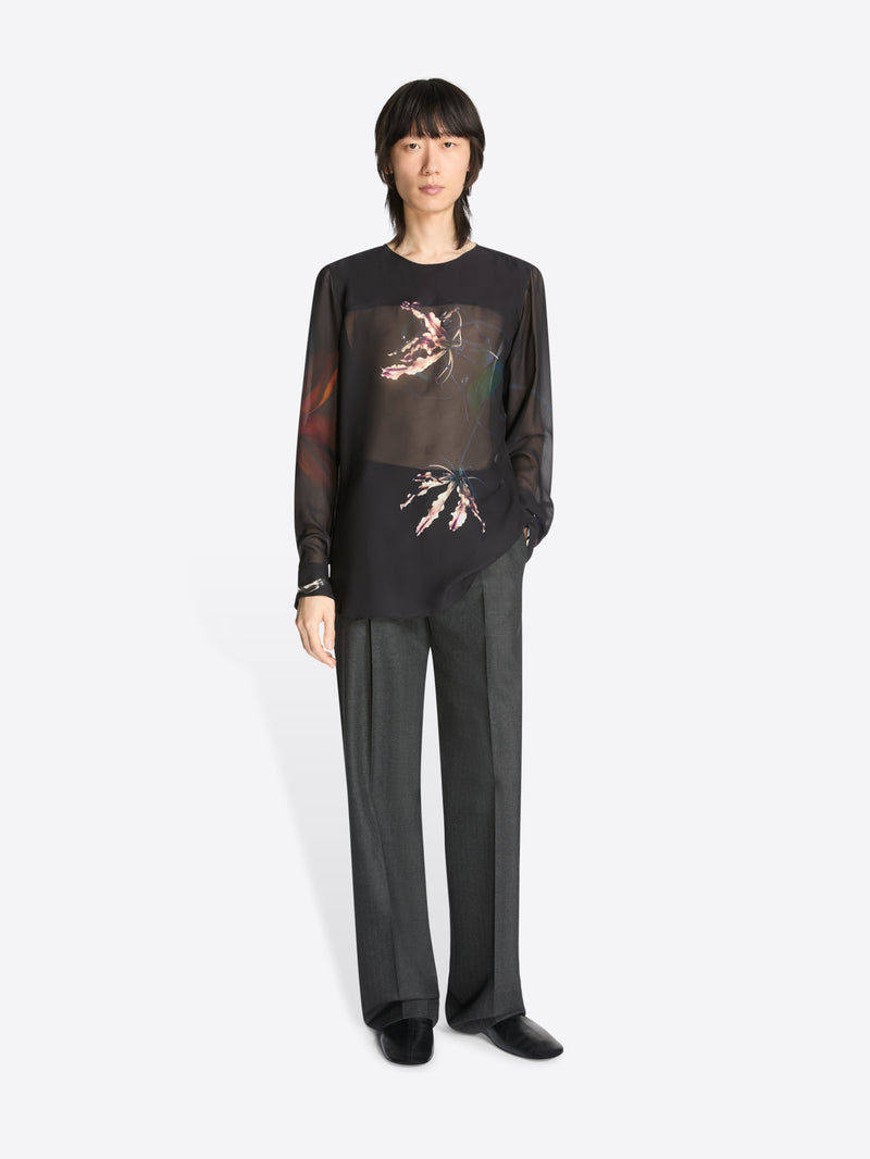 Dries Van Noten Sheer Collarless Shirt BLACK