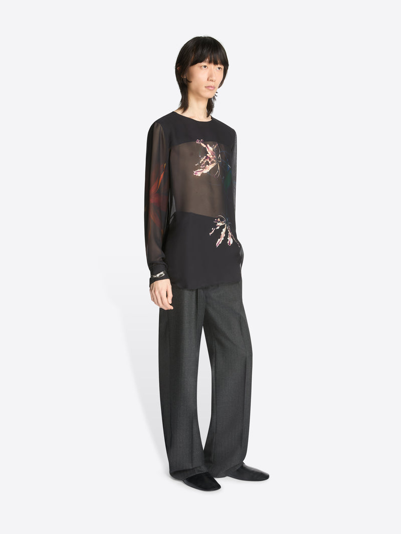 Dries Van Noten Sheer Collarless Shirt BLACK