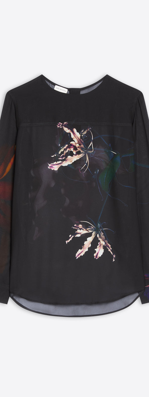 dries van noten Sheer collarless shirt BLACK