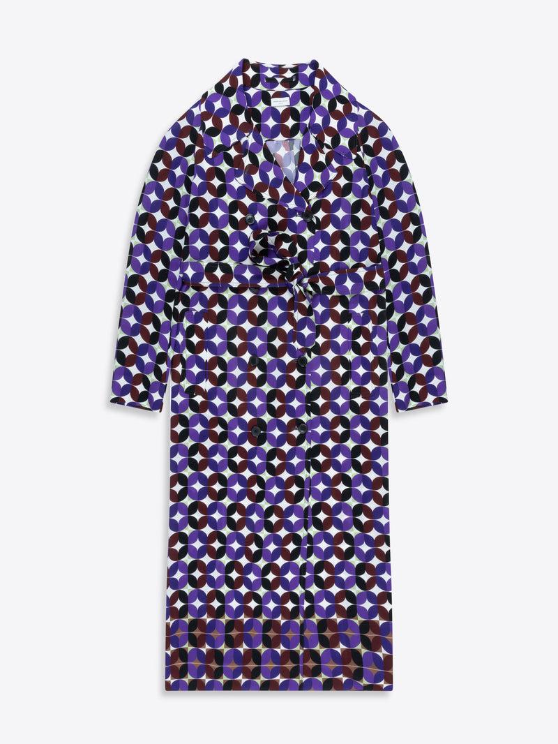 Dries Van Noten Silk Belted Coat Burgundy