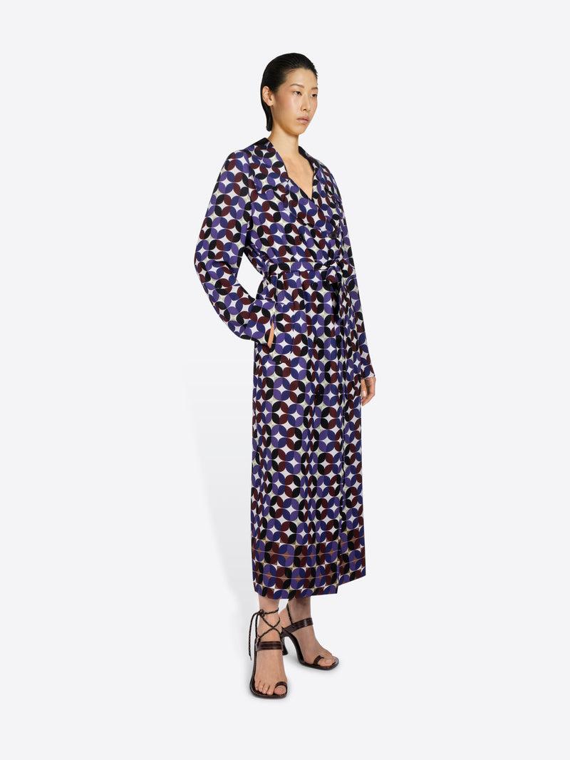 Dries Van Noten Silk Belted Coat Burgundy