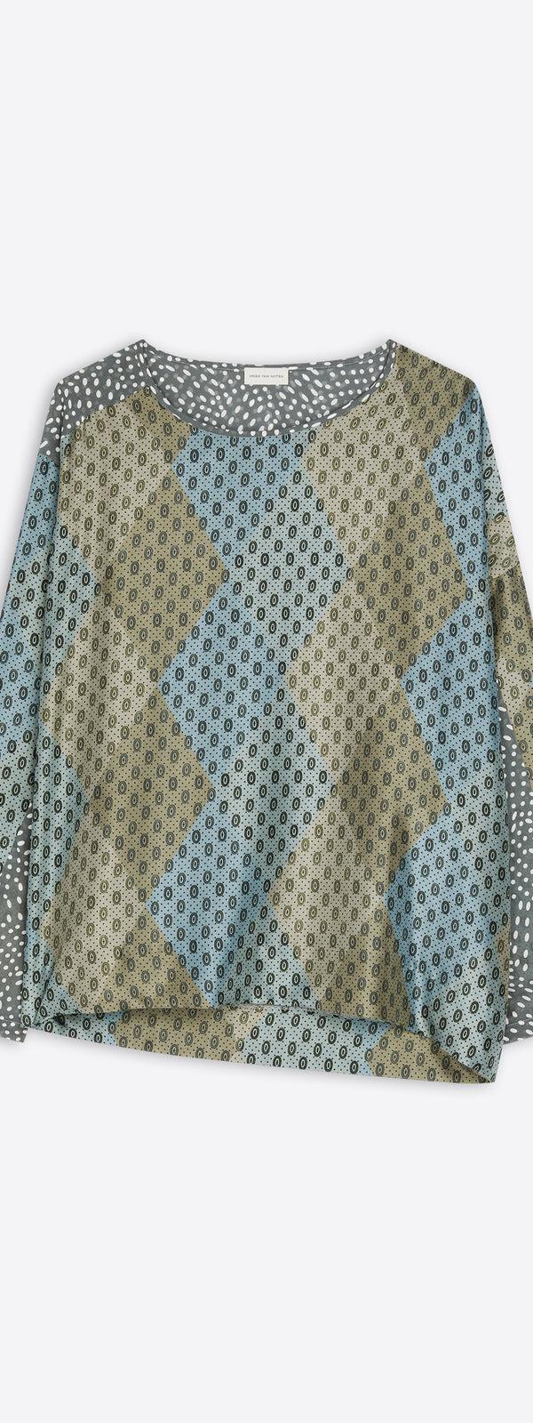 dries van noten Silk contrast top STONE