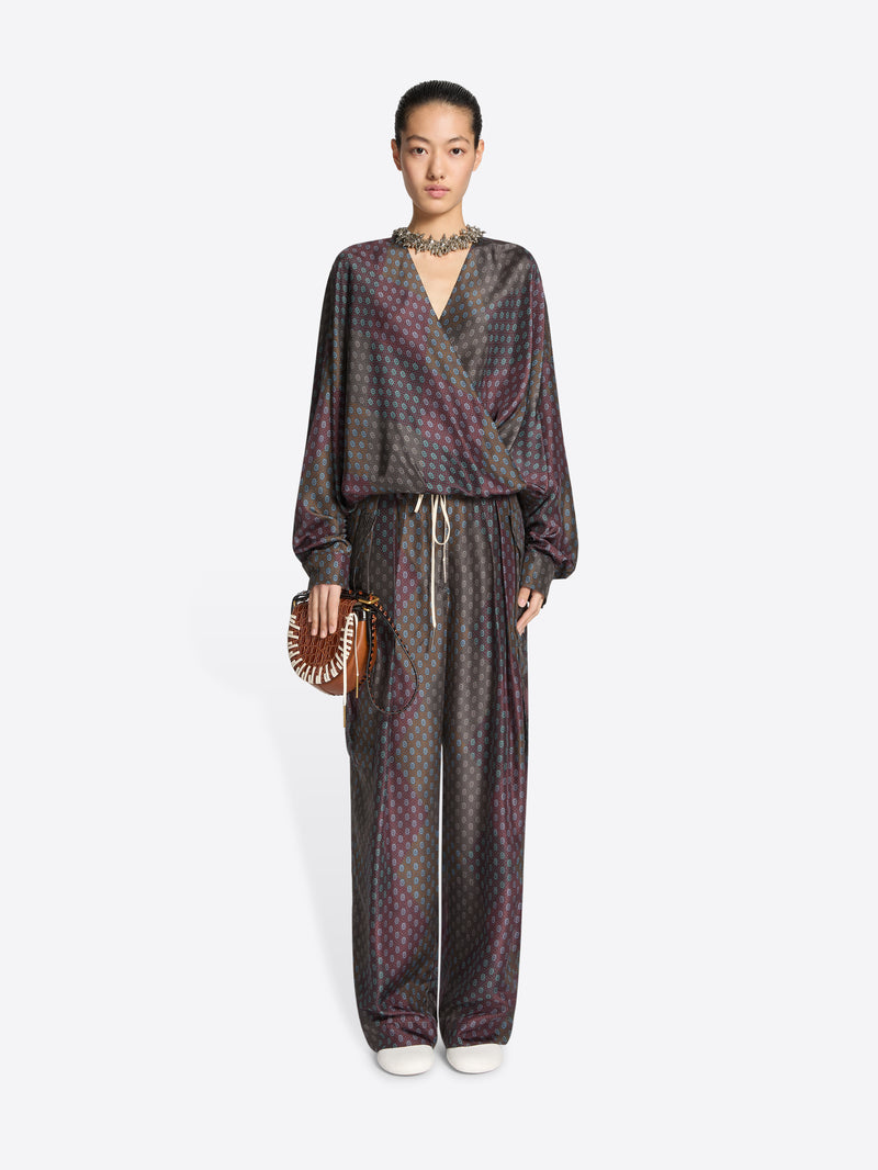 Dries Van Noten Silk Draped Top BURGUNDY