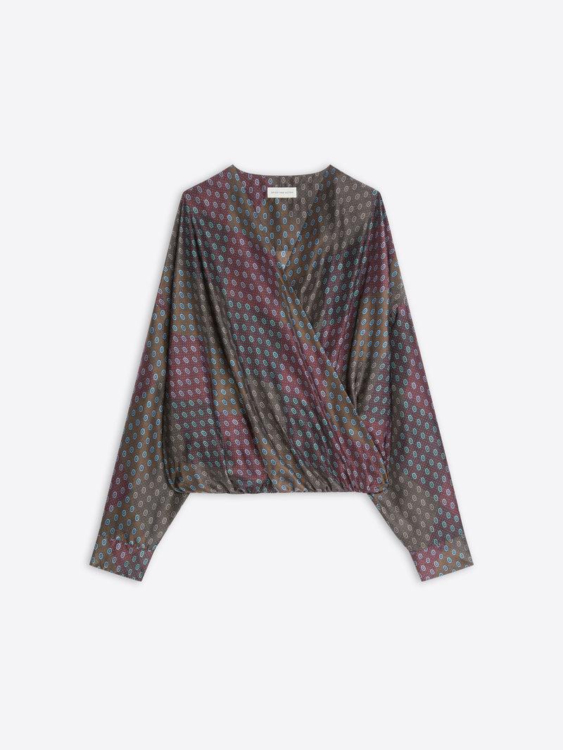 Dries Van Noten Silk Draped Top BURGUNDY