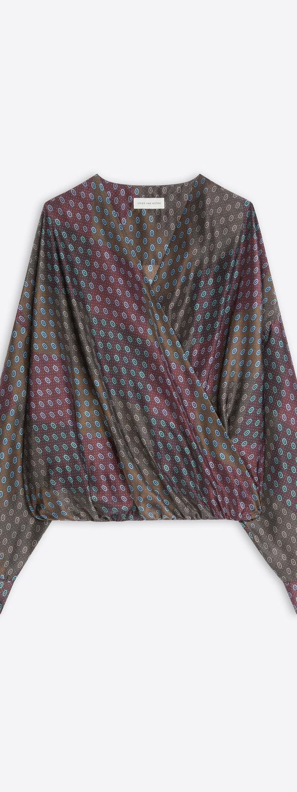 dries van noten Silk draped top BURGUNDY