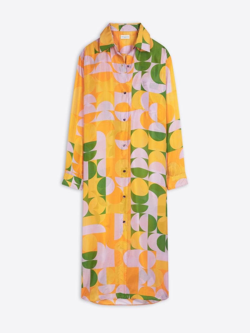 Dries Van Noten Silk Shirt Dress Orange