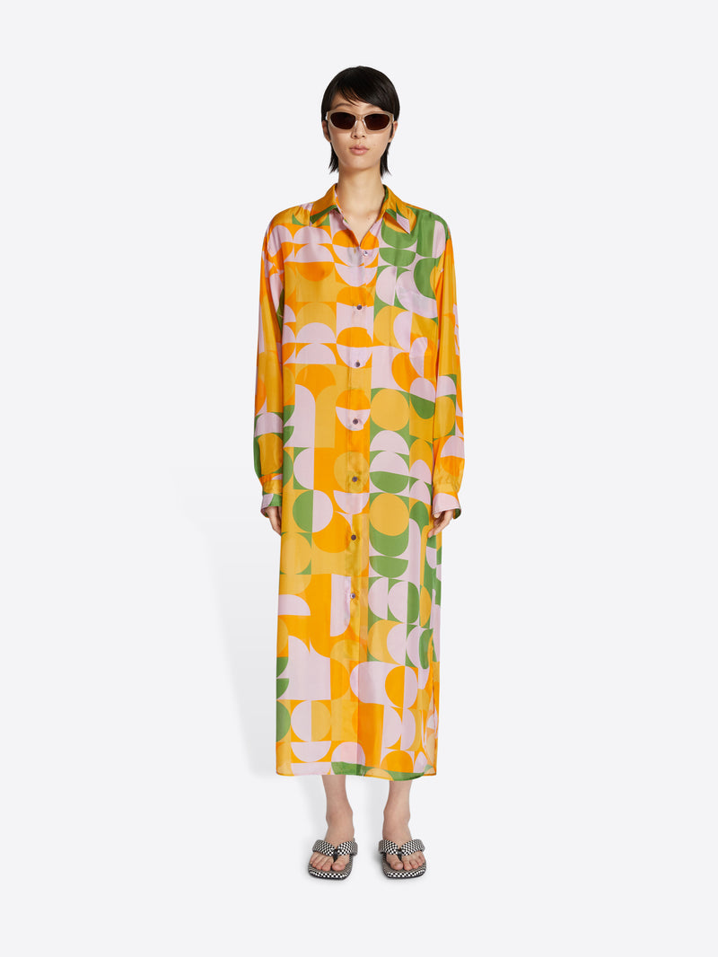 Dries Van Noten Silk Shirt Dress Orange