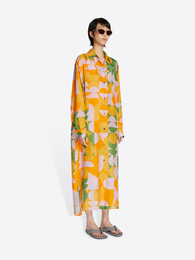 Dries Van Noten Silk Shirt Dress Orange