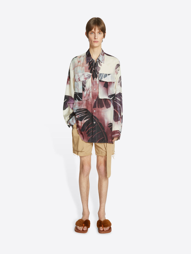 Dries Van Noten Silk Utility Shirt Burgundy