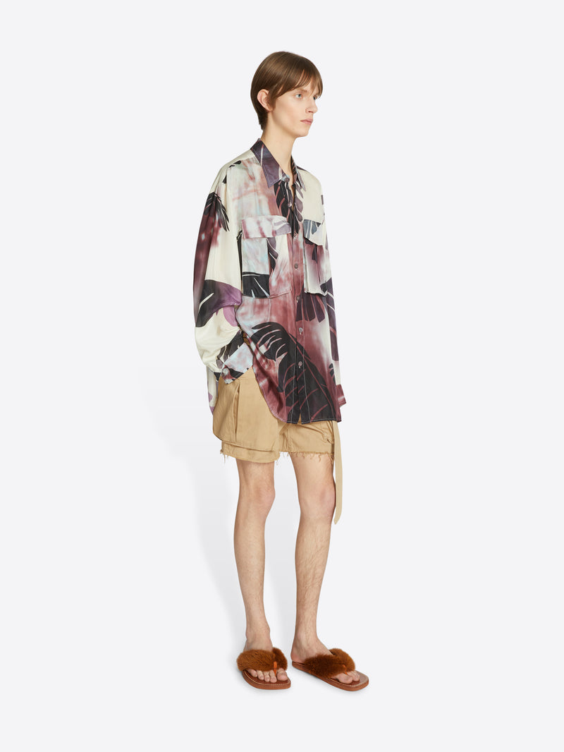 Dries Van Noten Silk Utility Shirt Burgundy