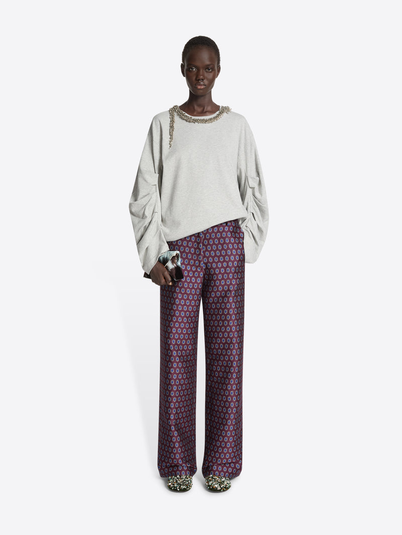 Dries Van Noten Slouchy Jacquard Pants BURGUNDY