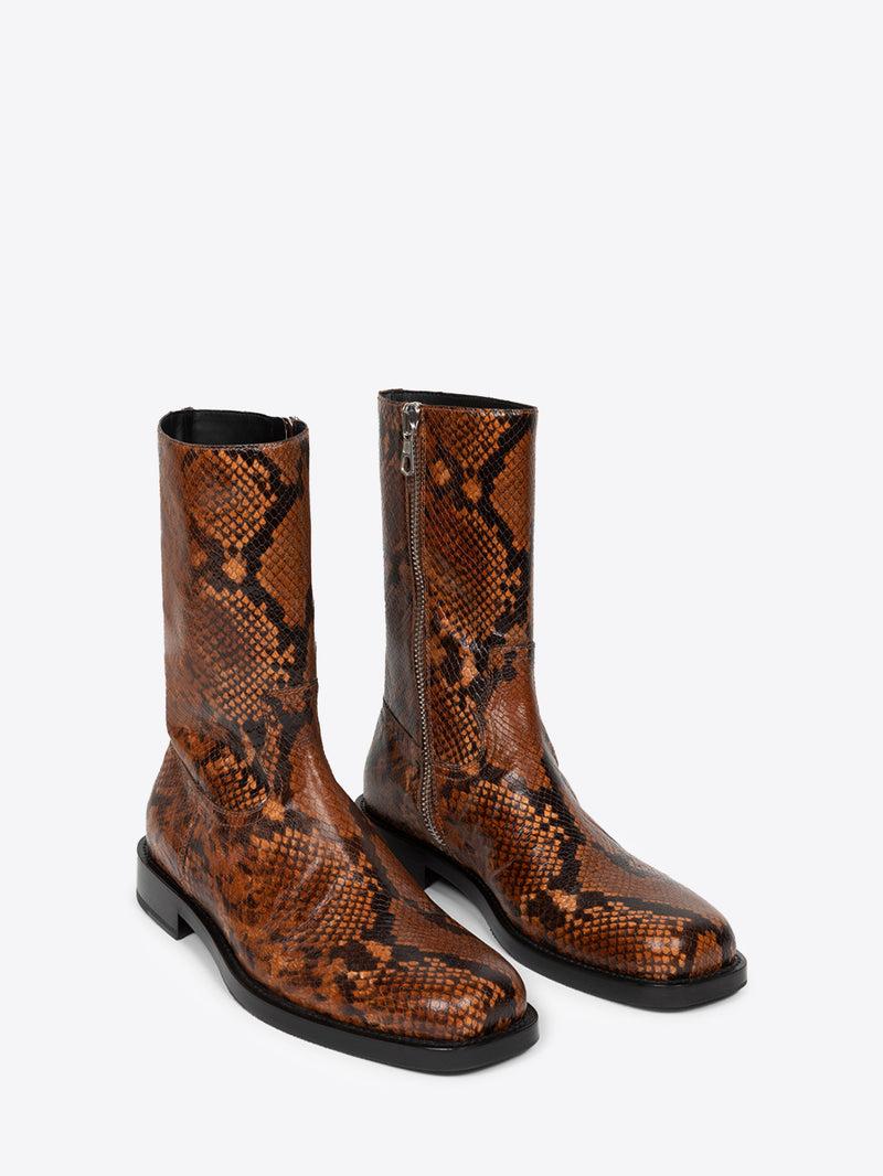 Dries Van Noten Snake Print Boots Tan