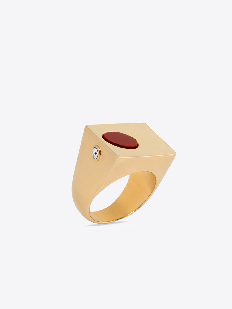 Dries Van Noten Stone Signet Ring Dark Red