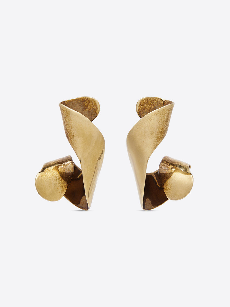 Dries Van Noten Wave Stud Earrings Brass