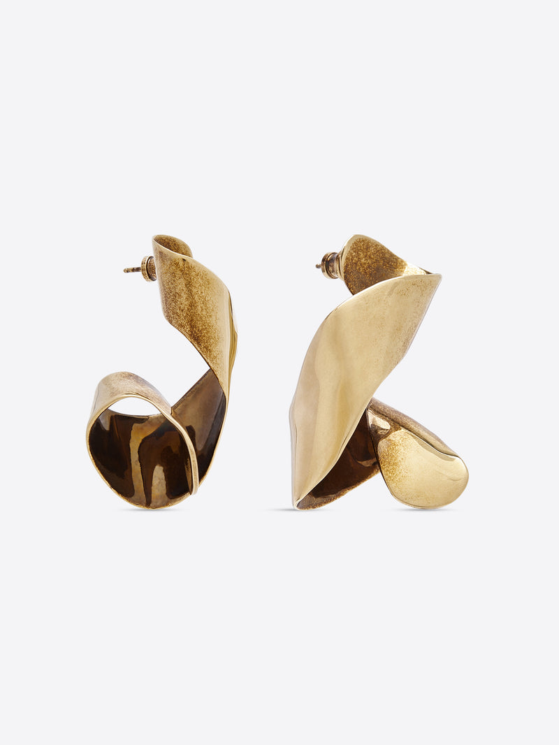 Dries Van Noten Wave Stud Earrings Brass