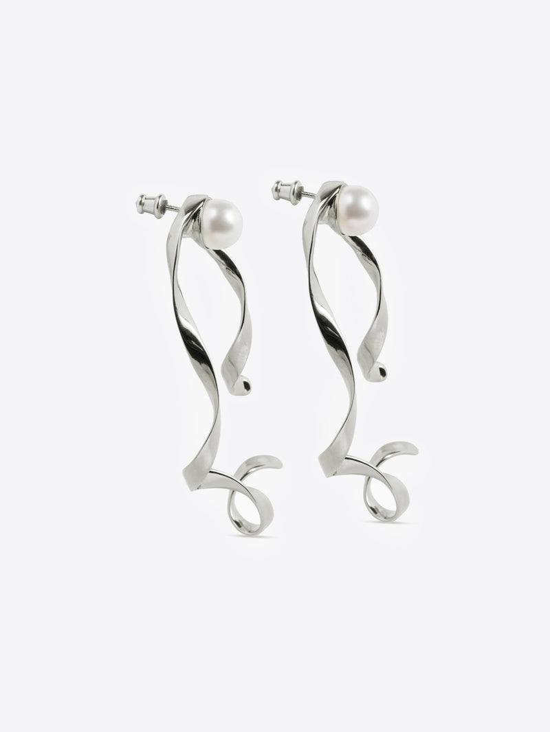 Dries Van Noten Wave Stud Earrings Silver