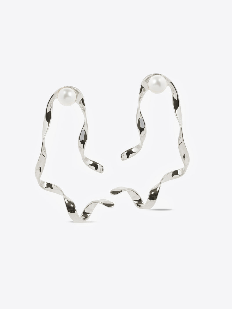 Dries Van Noten Wave Stud Earrings Silver