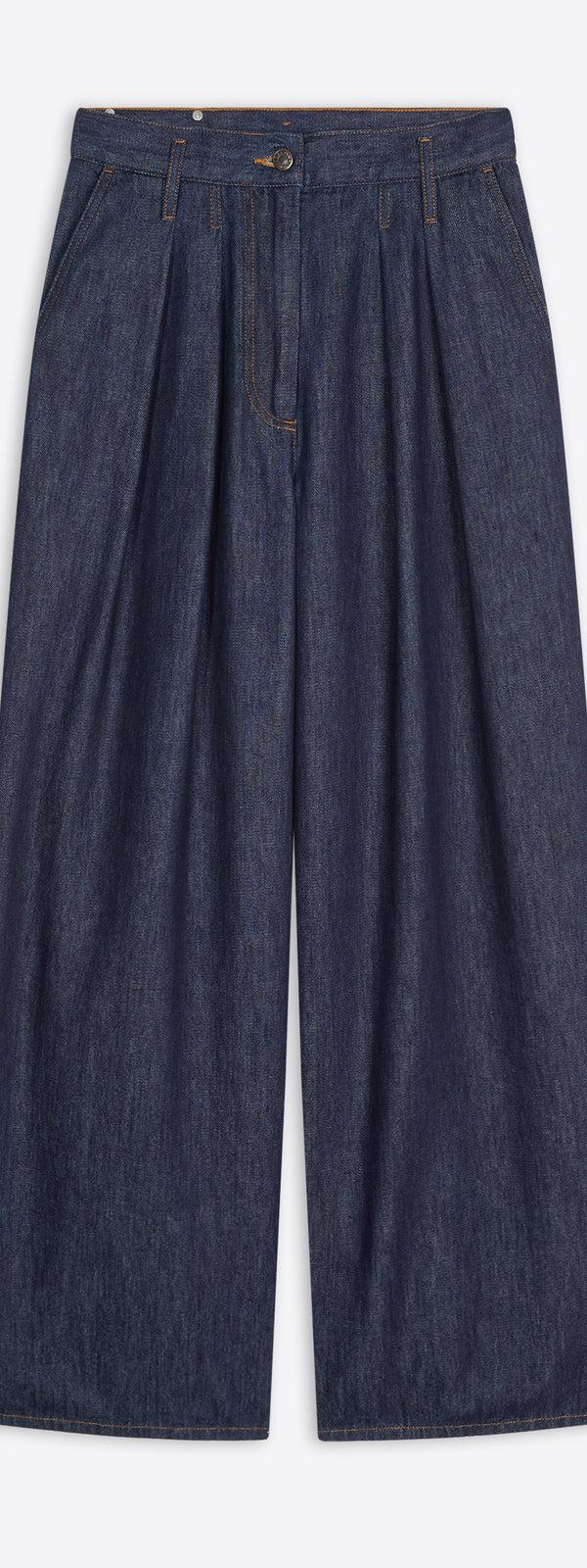 dries van noten Wide pleated jeans indigo