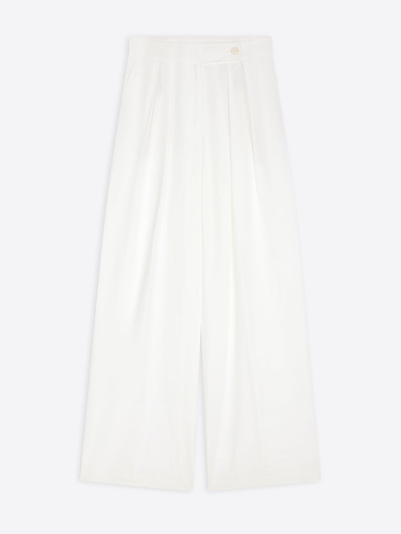 Dries Van Noten Wide Pleated Pants White