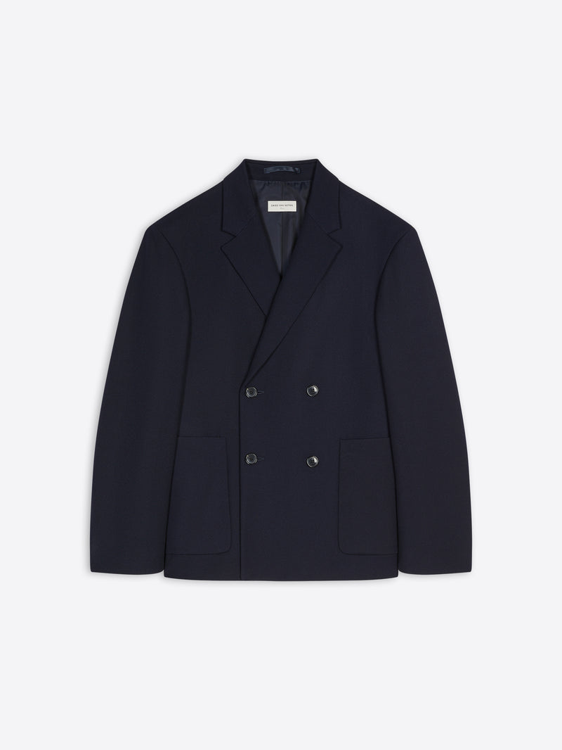 Dries Van Noten Wool Boxy Blazer Navy