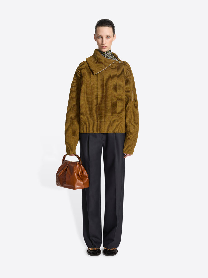 Dries Van Noten Zipped Wool Sweater KHAKI