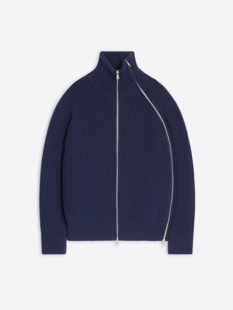 Dries Van Noten Zipped Wool Sweater NAVY