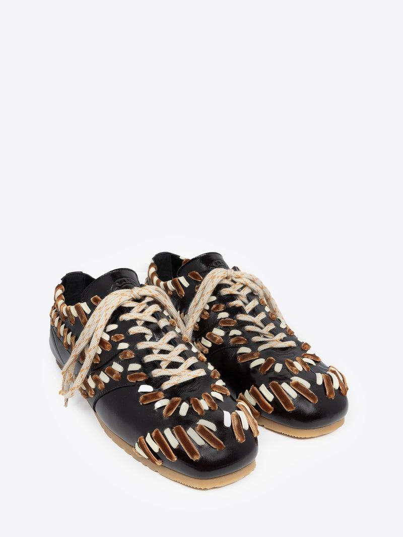 Dries Van Noten Embellished Leather Sneakers DARK BROWN