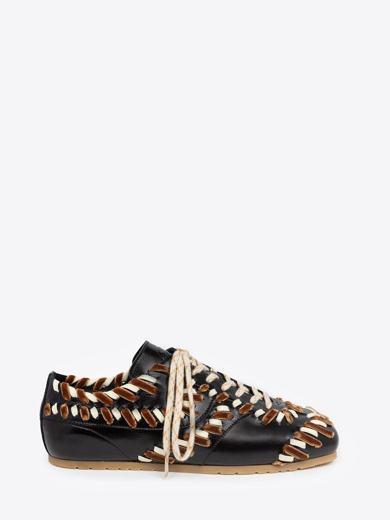 Dries Van Noten Embellished Leather Sneakers DARK BROWN