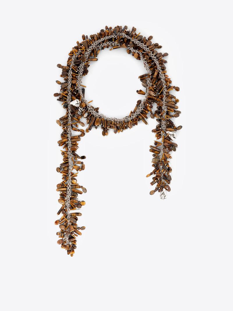 Dries Van Noten Embroidered Scarf Necklace TIGER-EYE