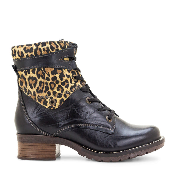 Dromedaris Kara Scrunched Leather & Leopard Boot