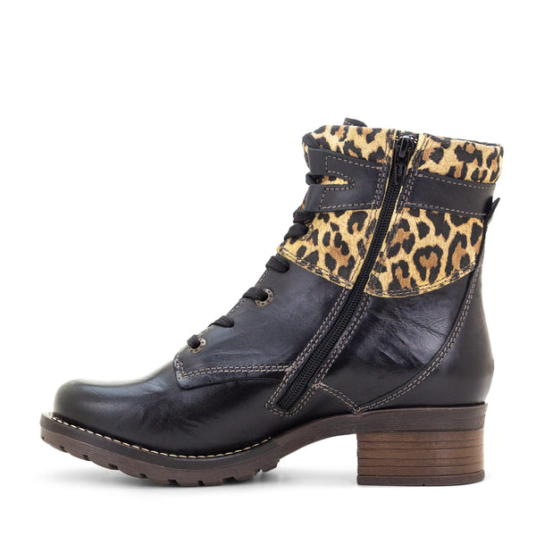 Dromedaris Kara Scrunched Leather & Leopard Boot