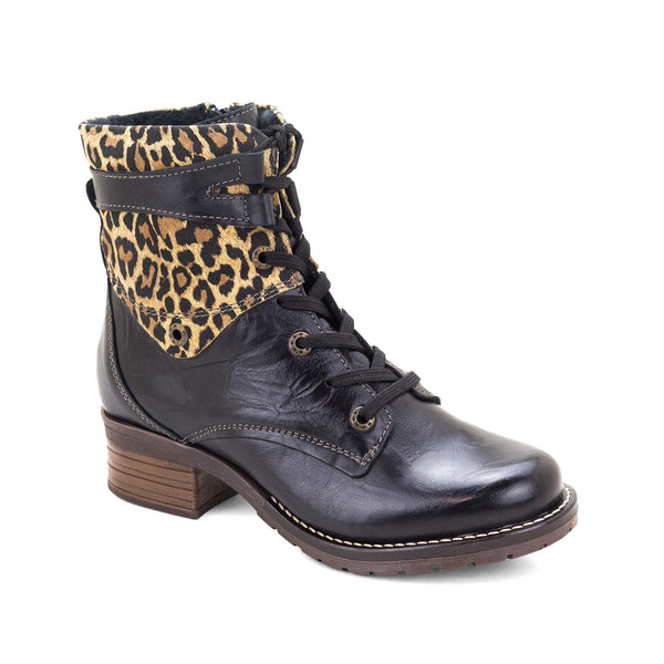 dromedaris Kara Scrunched Leather & Leopard Boot
