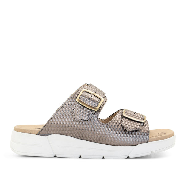 Dromedaris Terry Slip-On Metallic Cairo Leather Sandal