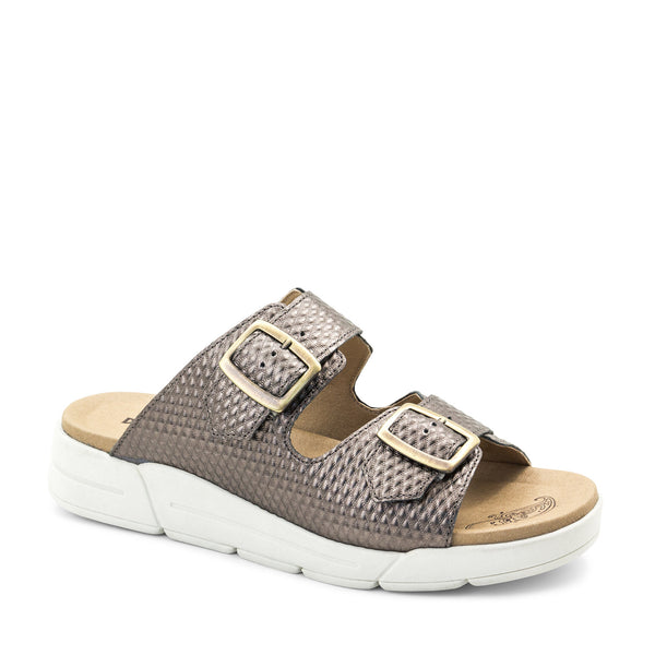 dromedaris Terry Slip-On Metallic Cairo Leather Sandal