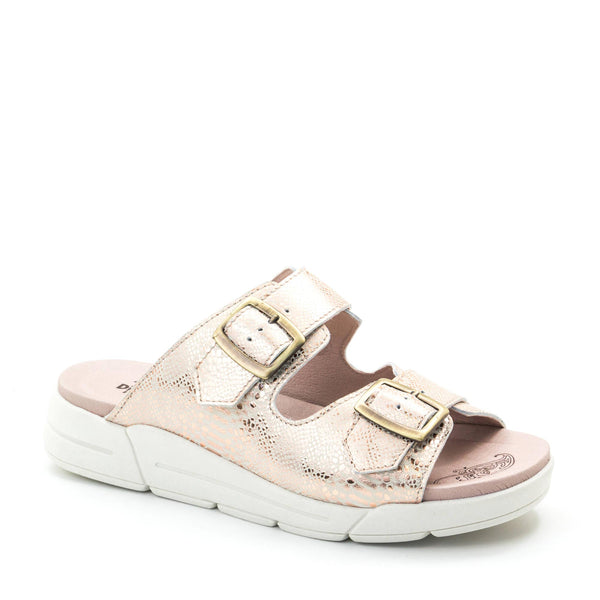 Dromedaris Terry Slip-On Metallic Leather Sandal In Iguana Print