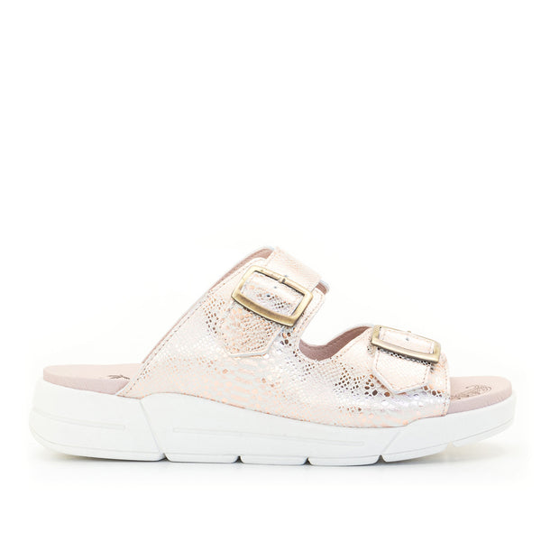 Dromedaris Terry Slip-On Metallic Leather Sandal In Iguana Print