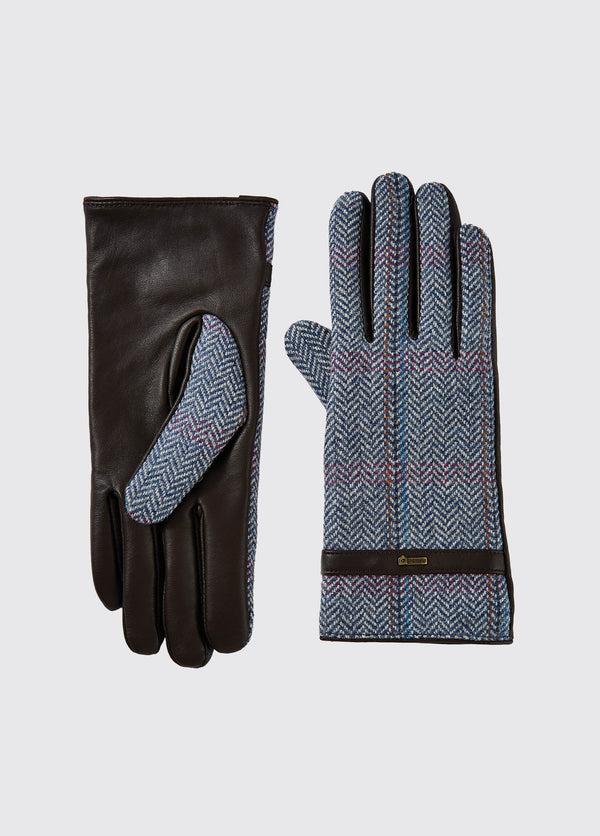 dubarry Ballycastle Ladies Tweed Leather Gloves - Denim Haze