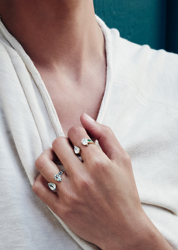 Dubini Theodora Double Aqua Tear Ring