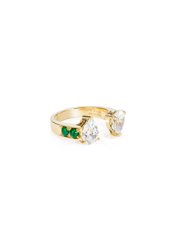 Dubini Theodora Double Emerald Tear Ring