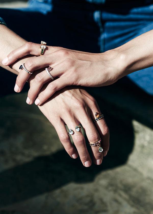 Dubini Theodora Double Emerald Tear Ring