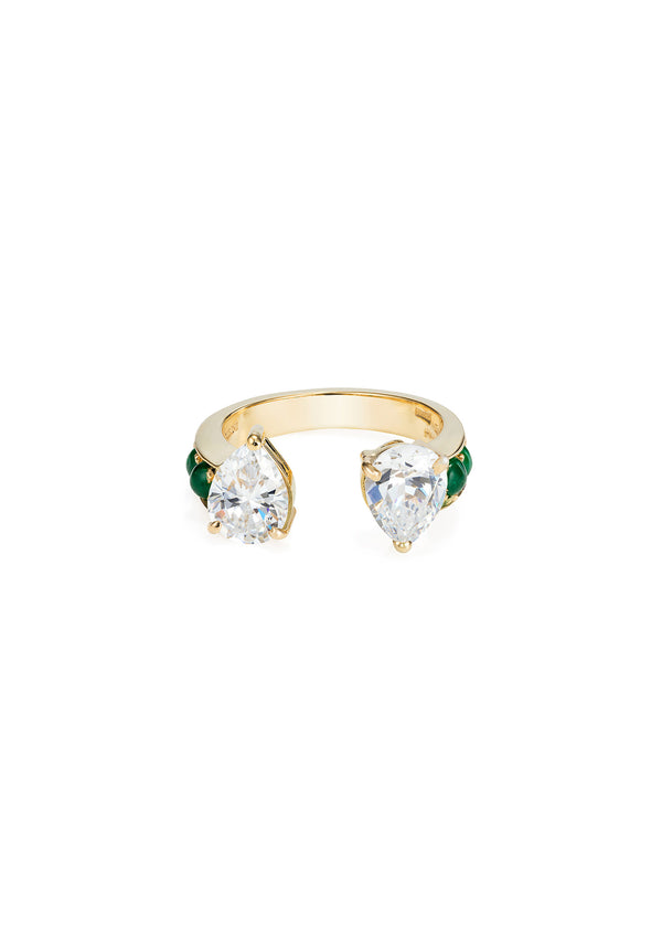 dubini Theodora Double Emerald Tear Ring