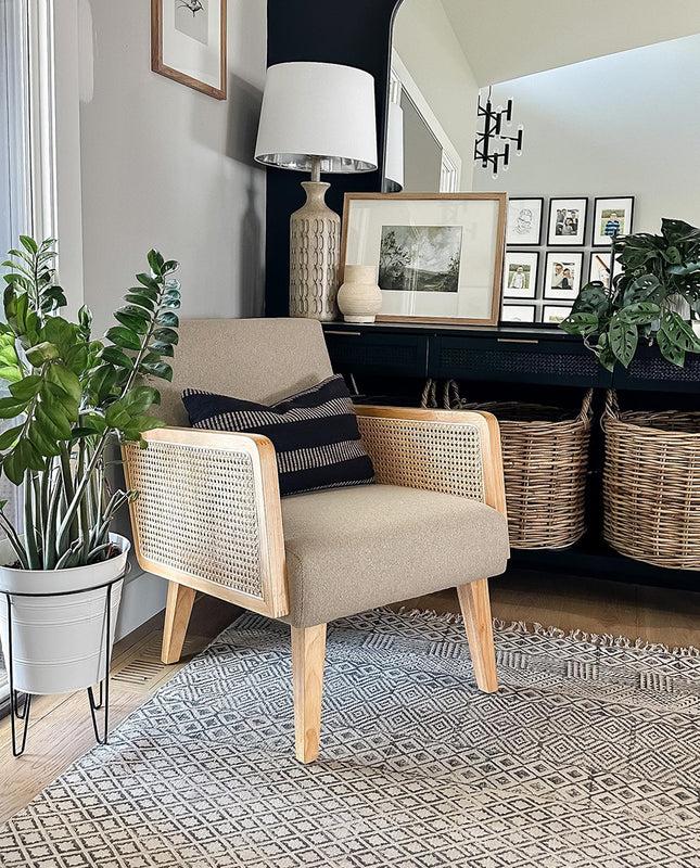 Duhome Stockton Rattan Cane Fabric Armchair