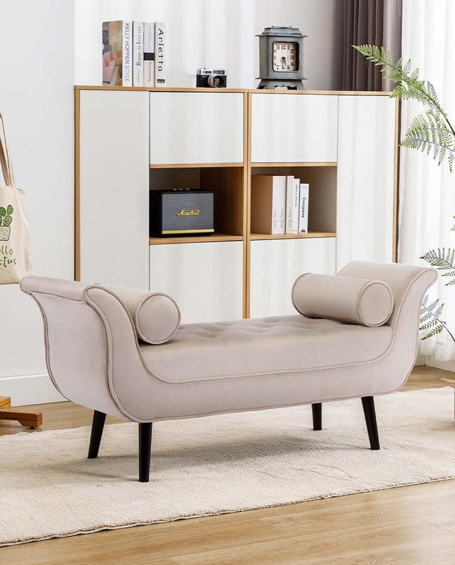 Duhome Florence Roll Arm Tufted Velvet Bench With Bolster Pillows